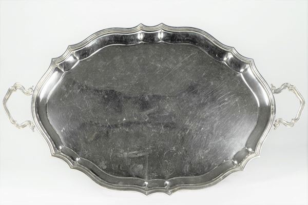 Oval tray in silver metal