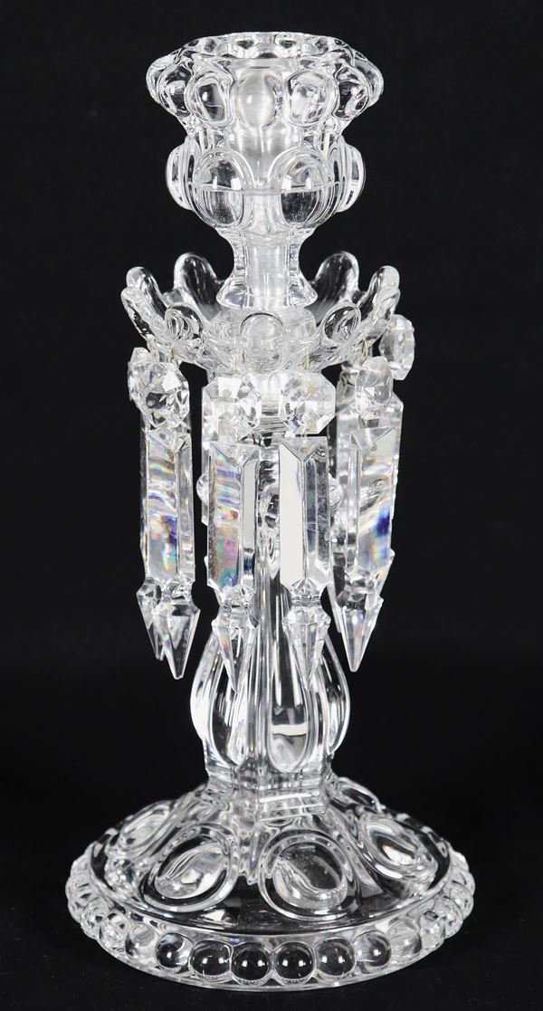 Diamond-pointed Bohemian crystal candlestick