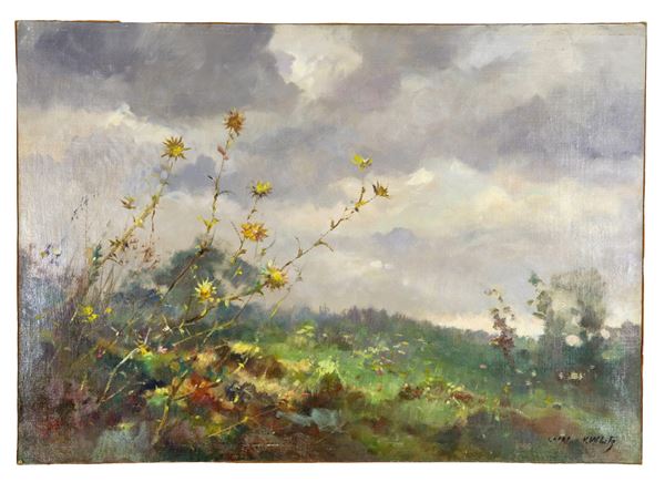 Valentino White - Firmato. "Capri", dipinto ad olio su tela