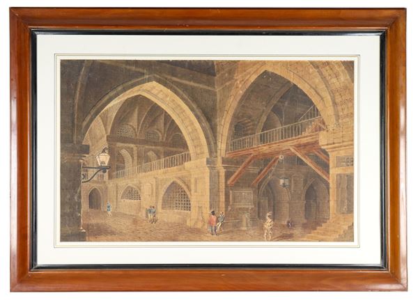 Antonio Basoli - Att.to. "Capriccio con le carceri", disegno acquarellato su carta