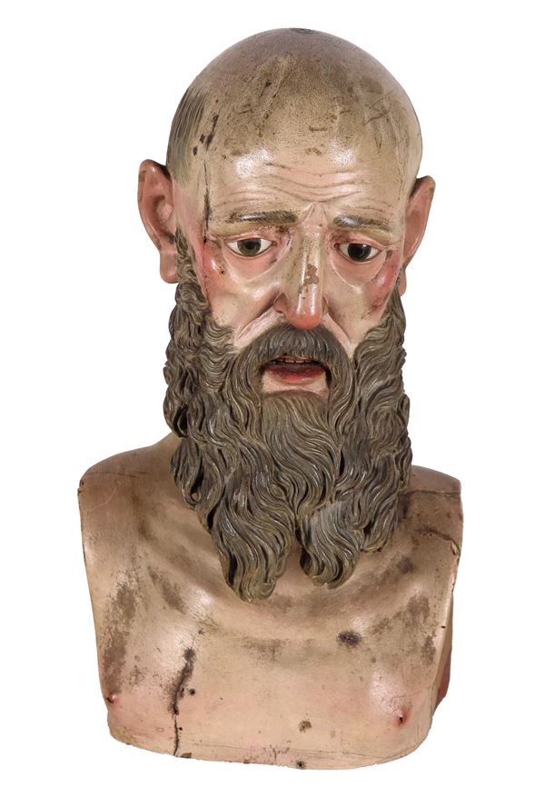 "San Gioacchino", antico busto in legno policromo. Italia XVIII Secolo