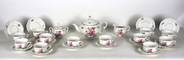 Pirken Hammer Czechoslovakian porcelain tea service, with colorful decorations of flower bouquets (15 pcs)