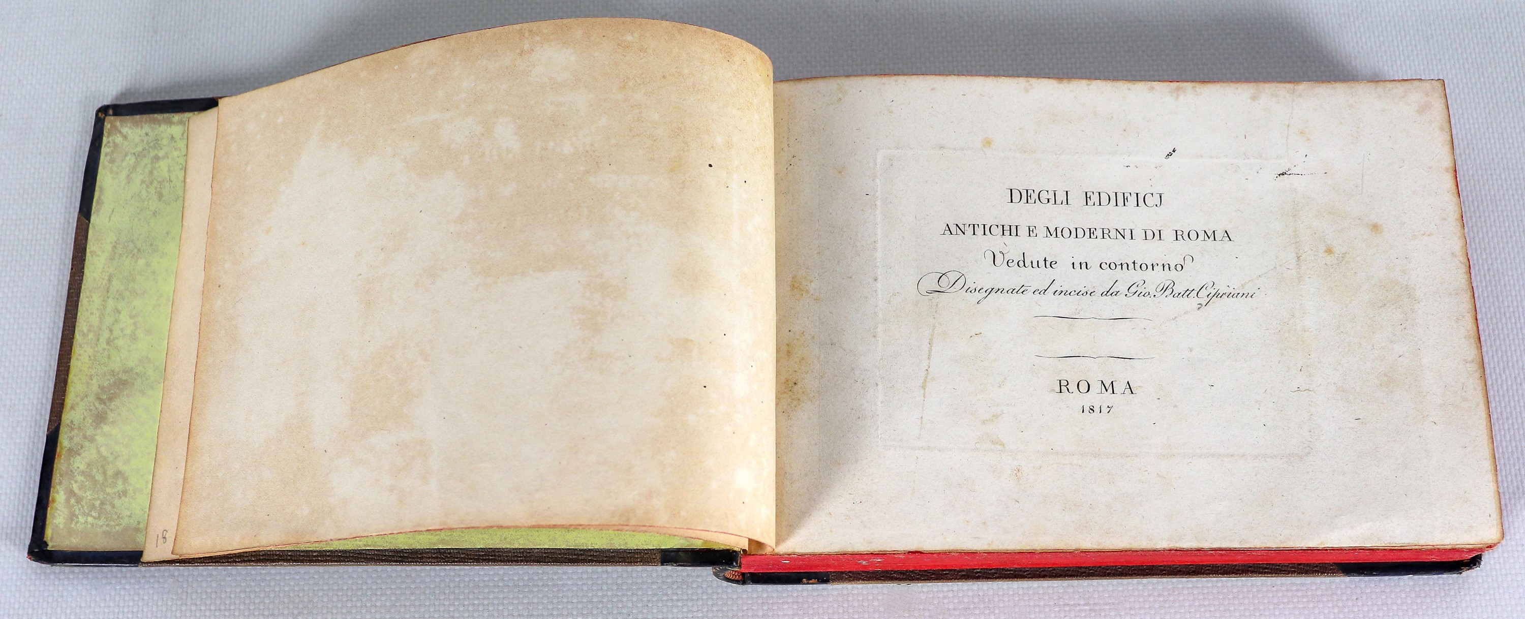 "Degli Edifici Antichi e Moderni di Roma - 1817", piccolo album di 117 piccole incisioni, rilegat...