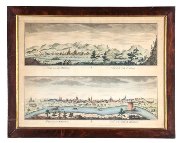 Watercolor print on paper "Views of the city of Ilimsk and the city of Yeniseisk"