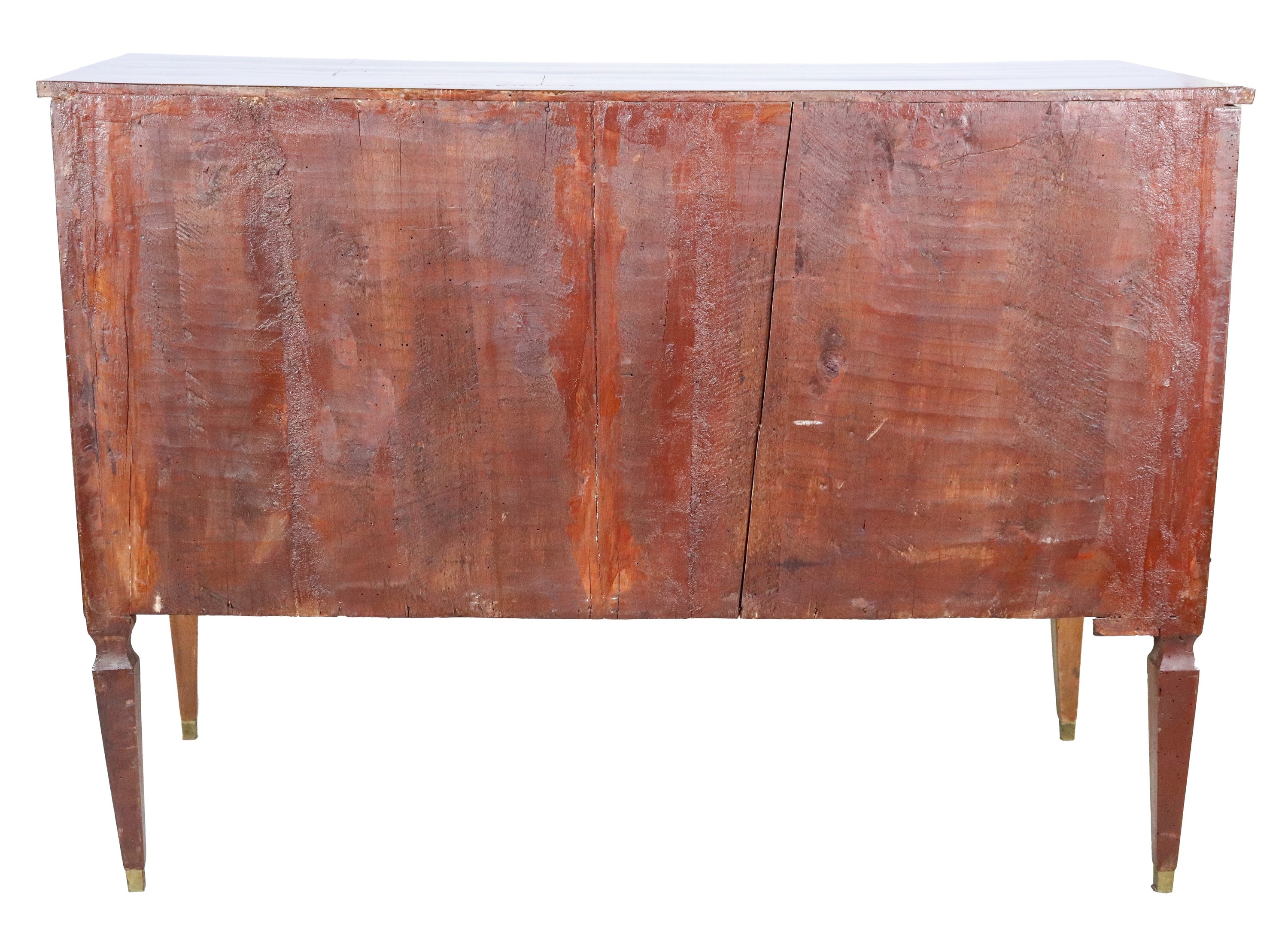 Antico cassettone Lombardo-Veneto Luigi XVI in noce, con intarsi a filettature geometriche, 2 tir...