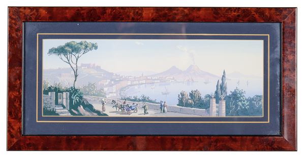 "Veduta del Golfo di Napoli con il Vesuvio", piccola stampa a colori