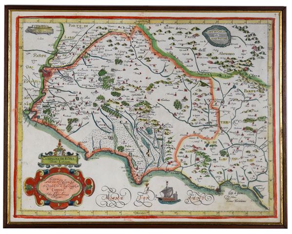 Ancient watercolor topographic map of the Roman countryside