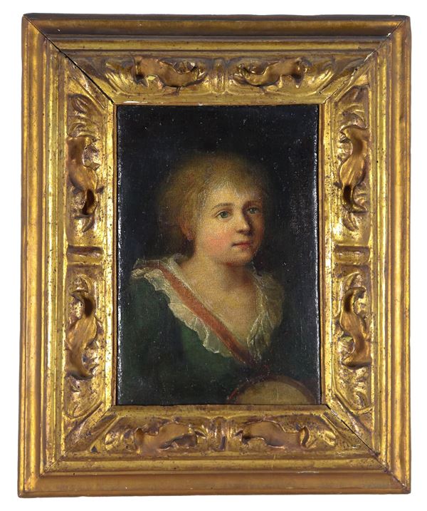 Pittore Italiano Fine XVIII Secolo - "Ritratto di fanciulla", piccolo dipinto ad olio su tela