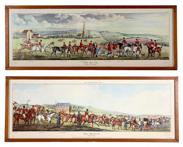 Pair of small English color prints depicting "Fox Hunting"