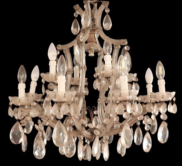 Maria Teresa crystal chandelier with prisms and drops, 13 lights