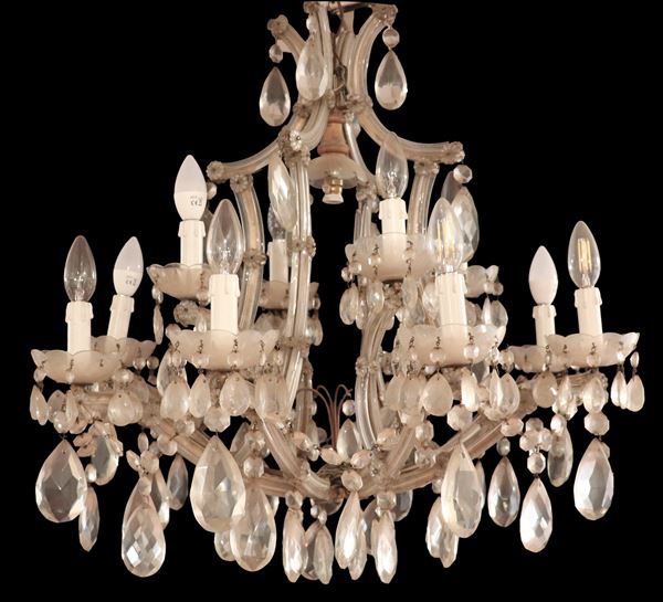 Lampadario Maria Teresa in cristallo con prismi e gocce, 13 luci