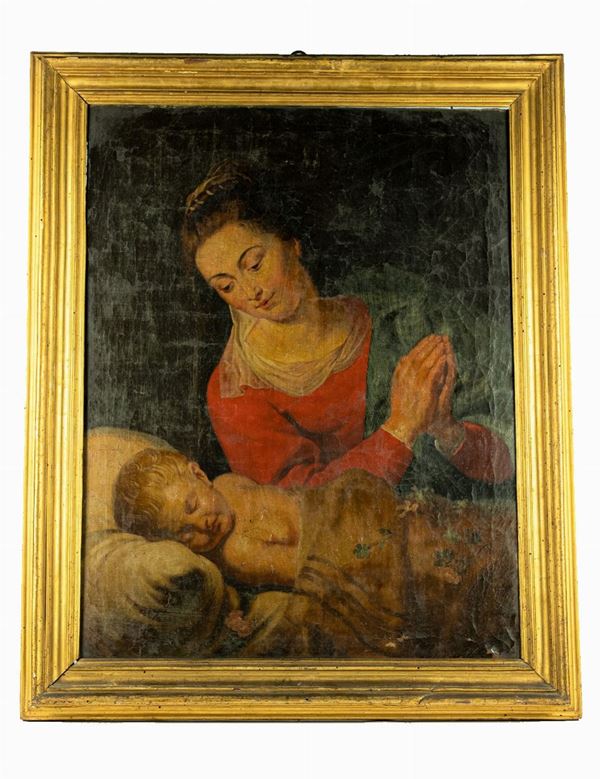 Pittore Italiano Fine XVII Secolo - &quot;Madonna con Bambino dormiente&quot;