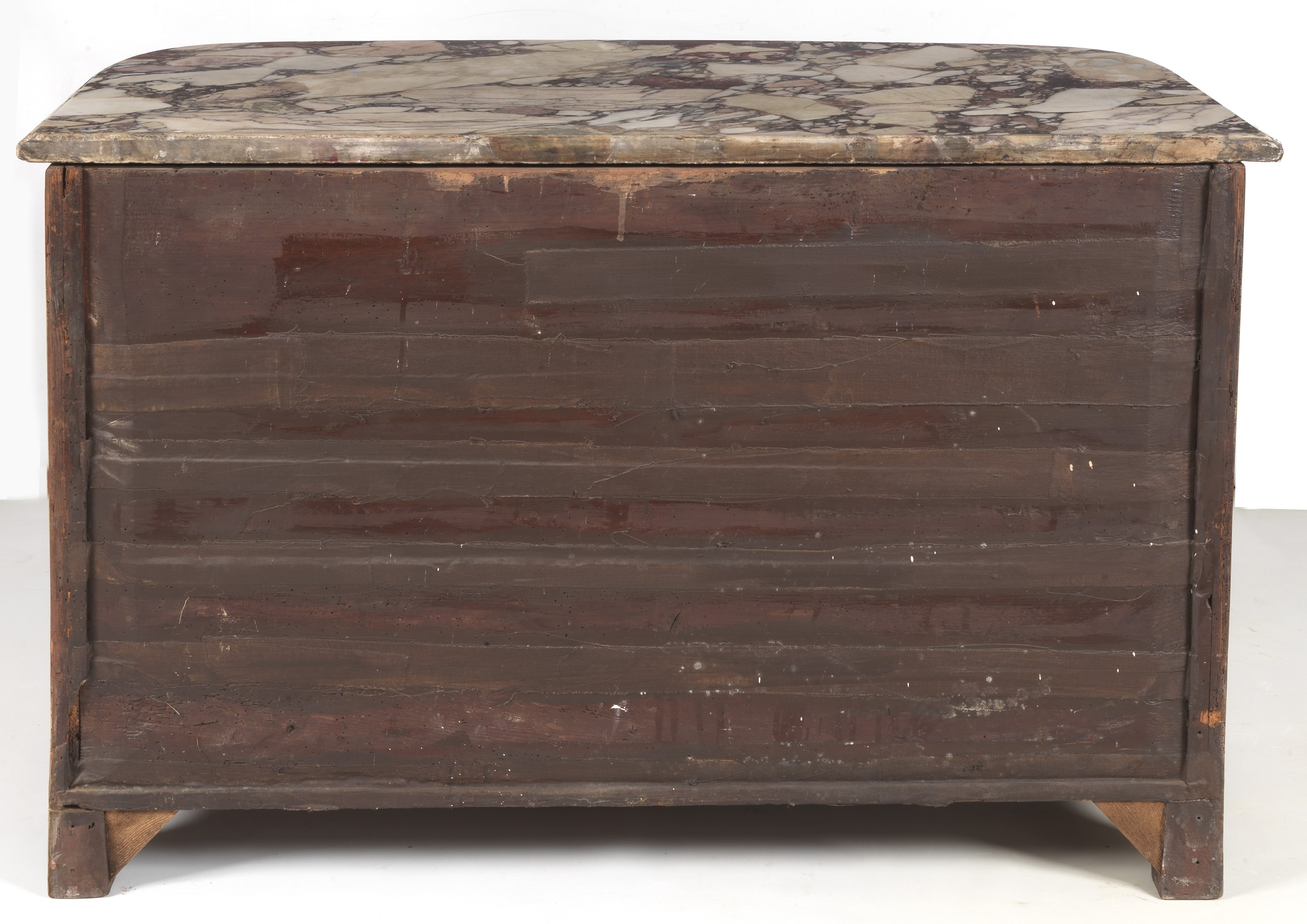 Antica commode francese Napoleone III (1852-1870), in ebano viola e bois de rose con intarsi a fi...