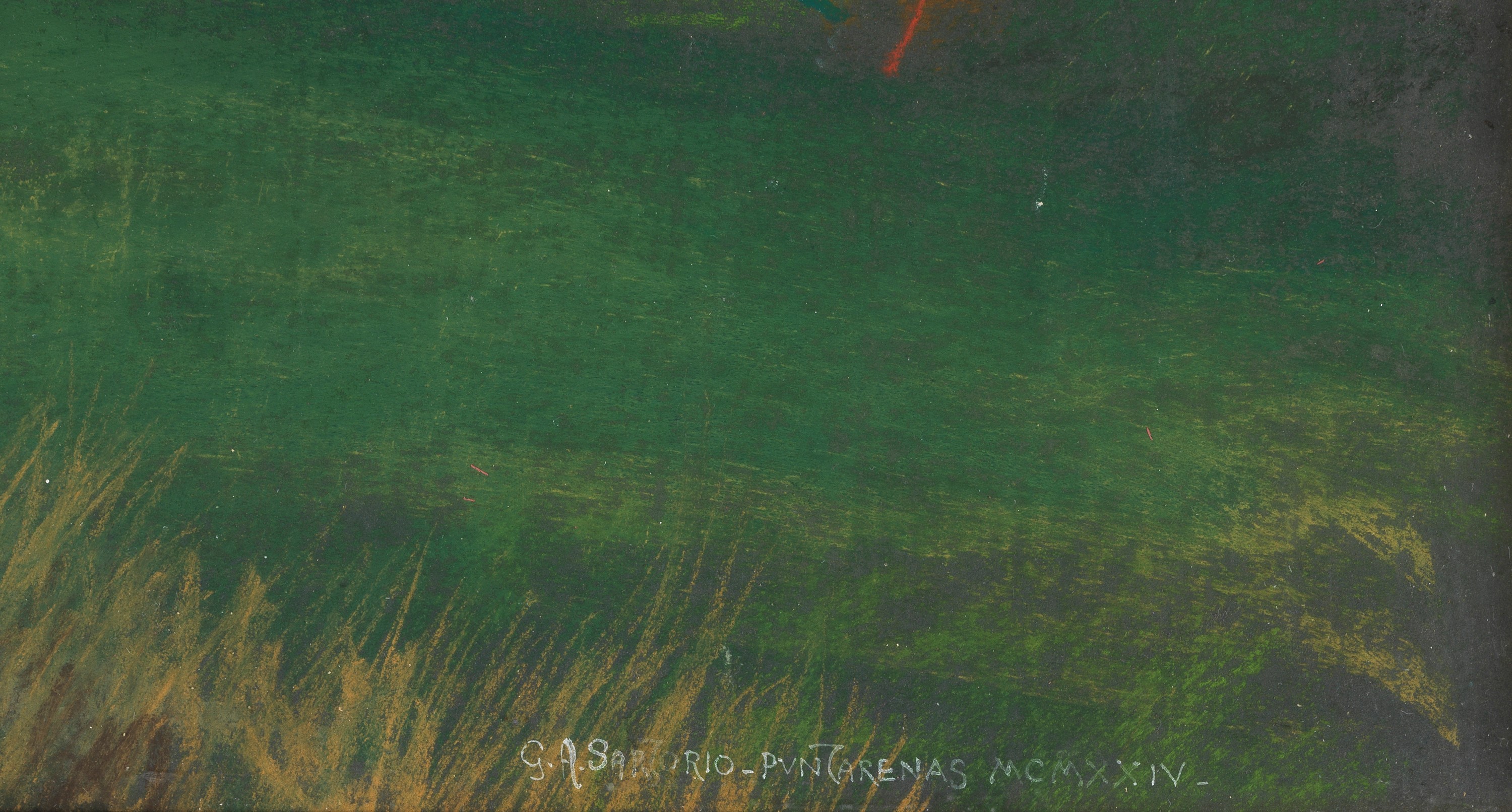 Firmato e datato 1924. "Puntarenas", piccolo dipinto ad olio magro, probabilmente eseguito dal Ma...