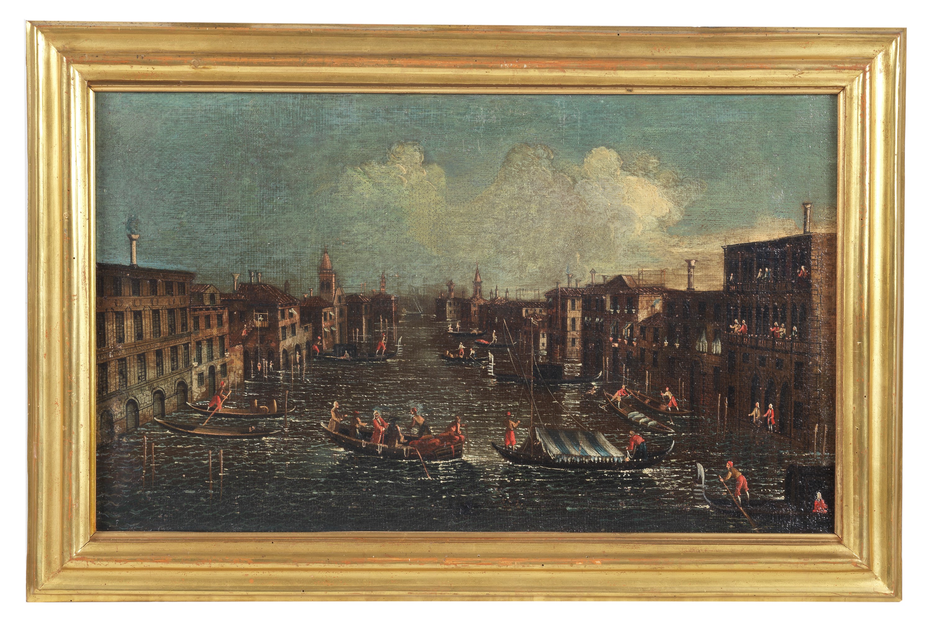 "Veduta di Venezia con il Canal Grande e gondole", piccolo dipinto ad olio su tela