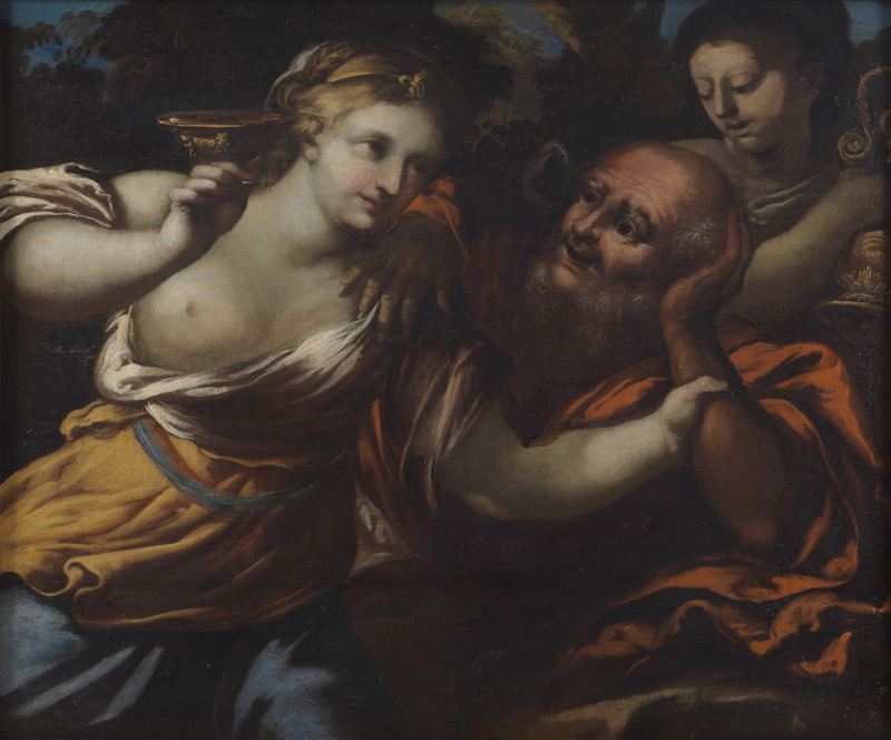 "Loth e le figlie", dipinto ad olio su tela. Il dipinto è rintelato e presenta qualche vecchio re...