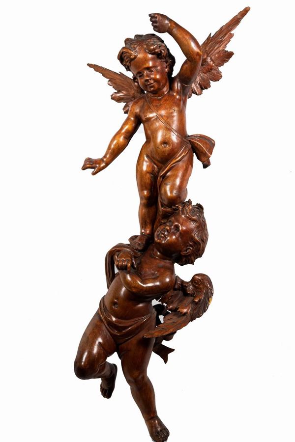 Walnut sculpture &quot;Allegory of Angels&quot;