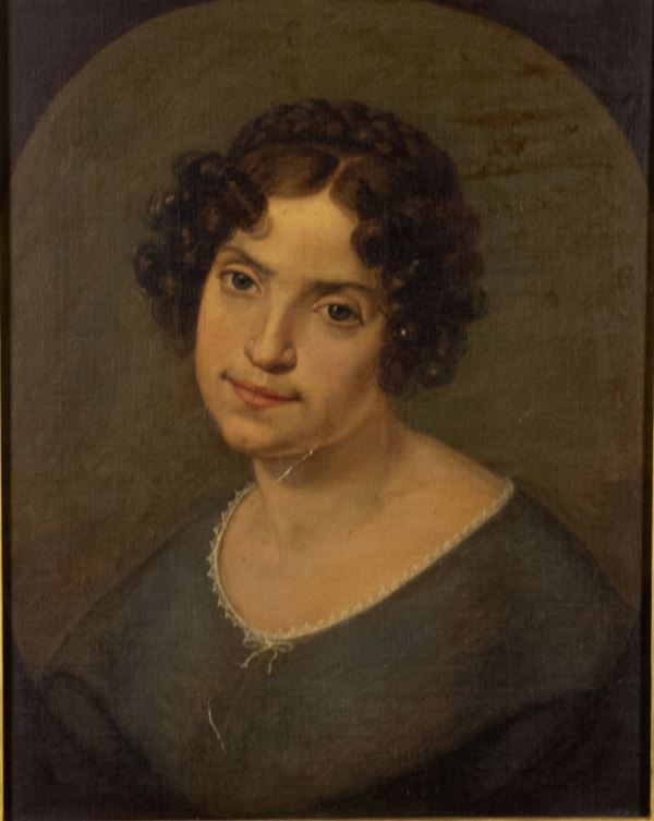 Pittore Italiano XIX Secolo - &quot;Ritratto di giovane nobildonna&quot; 