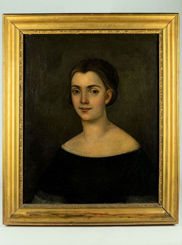 Pittore Italiano XIX Secolo - &quot;Ritratto di giovane donna&quot; 