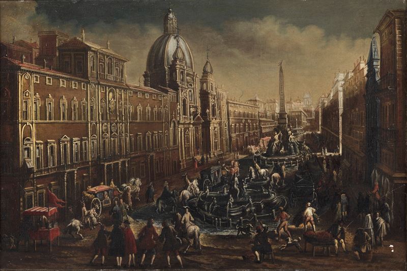 "Il mercato a Piazza Navona", dipinto ad olio su tela