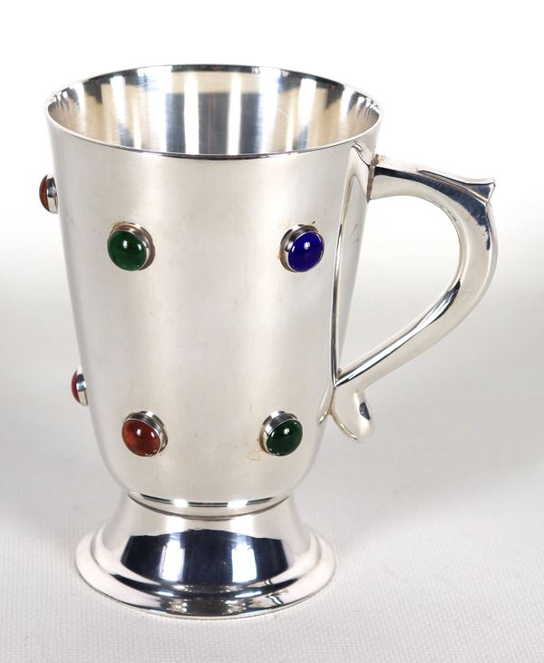 English Sheffield tankard with semi-precious stone applications