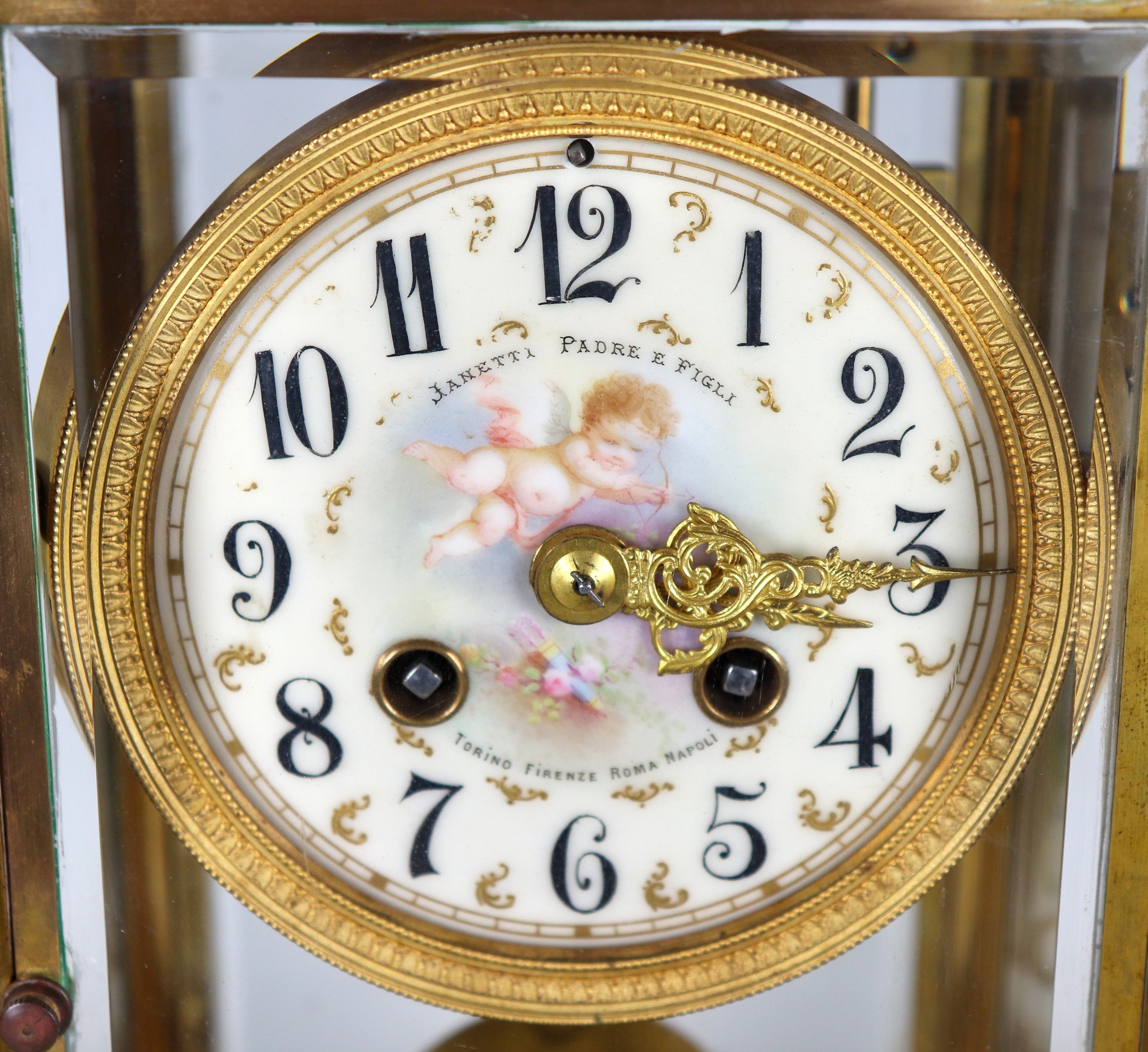 Antico orologio da tavolo Janetti Padre e Figli (Firenze 1866-1890), a forma architettonica in br...