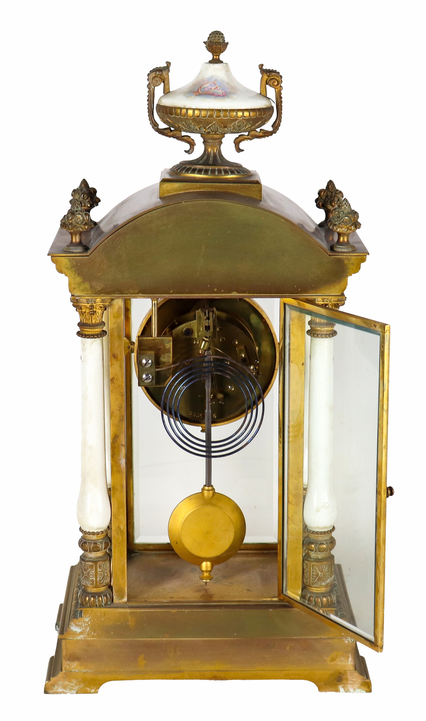 Antico orologio da tavolo Janetti Padre e Figli (Firenze 1866-1890), a forma architettonica in br...