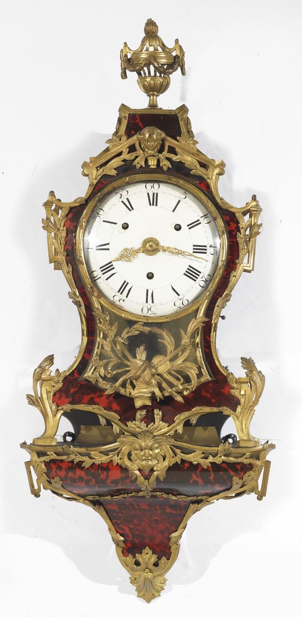 Antique wall clock with shelf, Louis White enamel dial with Roman numerals. Not working, to be serviced. Mid 18th century