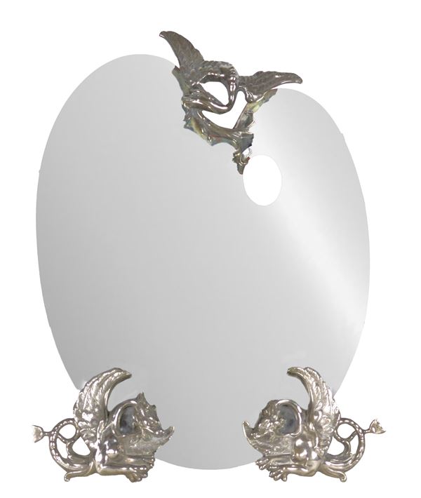 Liberty table mirror with dragon sculptures in silvered bronze