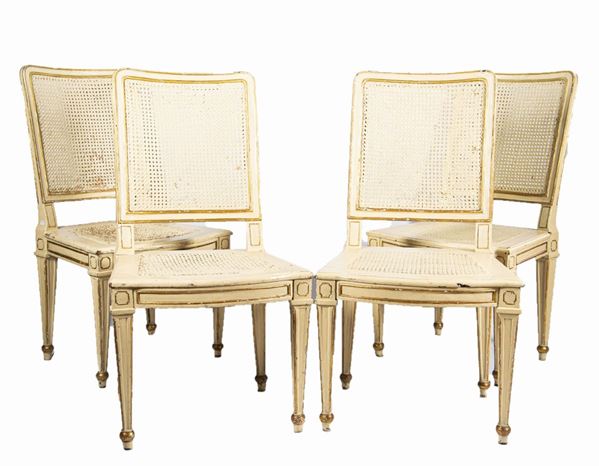 Four French chairs of the Louis XVI line