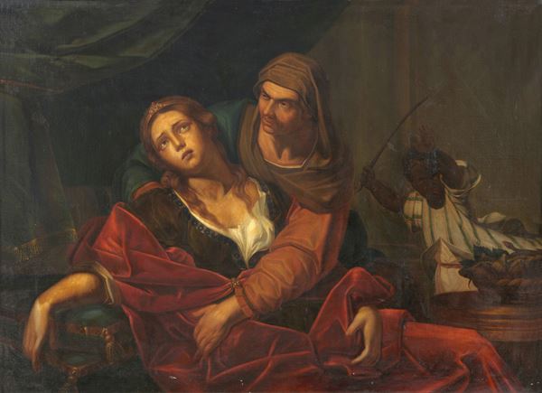 Michele Desubleo detto Michele Fiammingo - Bottega di. "La morte di Cleopatra", dipinto ad olio su tela. Il dipinto è rintelato e presenta qualche vecchio restauro