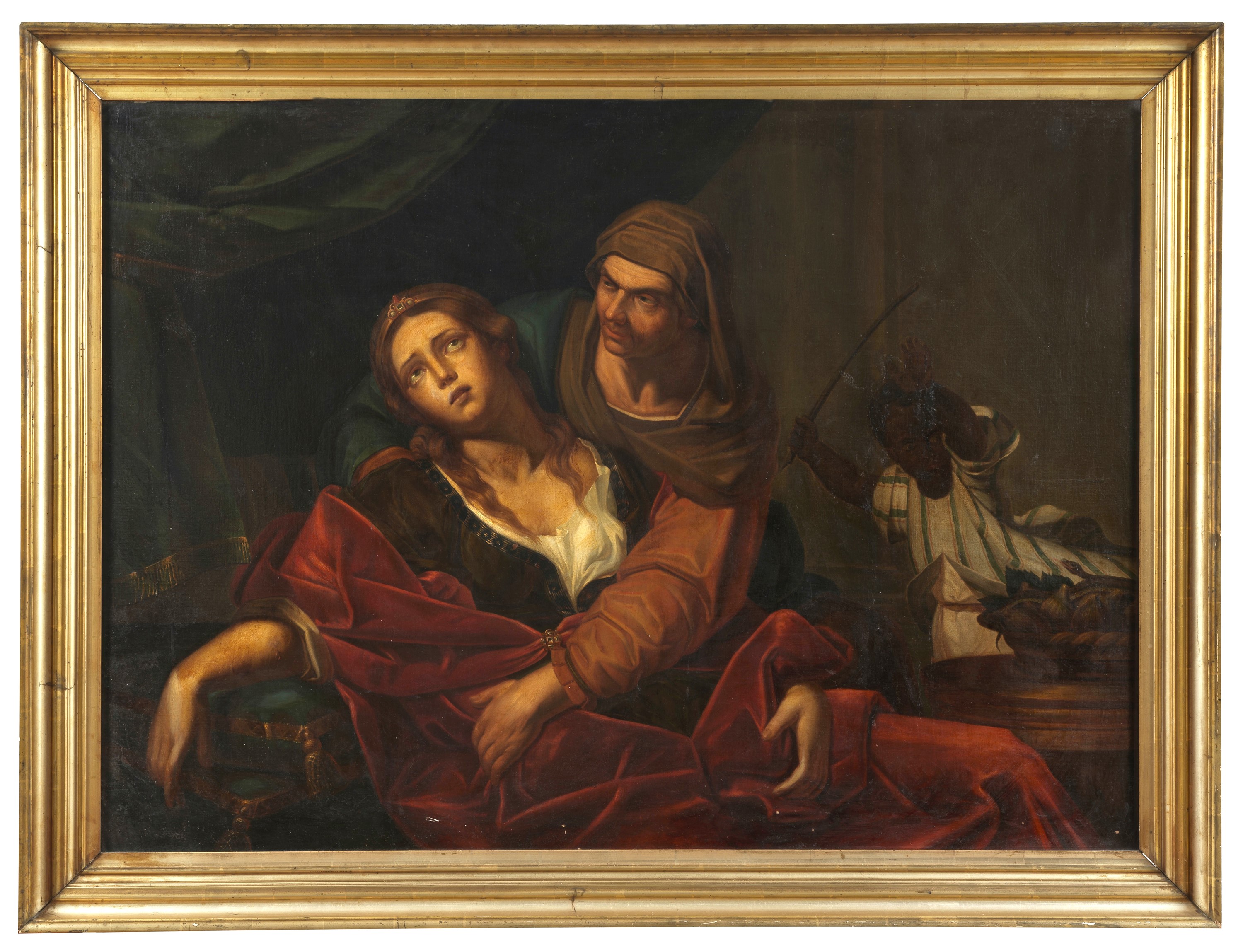 Bottega di. "La morte di Cleopatra", dipinto ad olio su tela. Il dipinto è rintelato e presenta q...