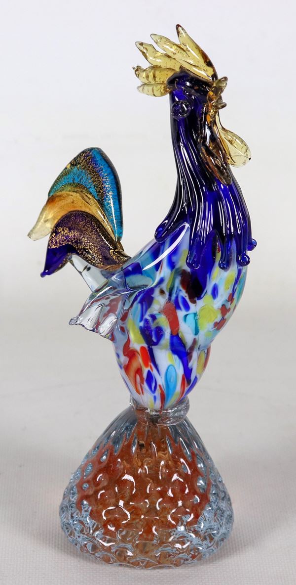 "Rooster", small sculpture in Murano blown glass in various colours