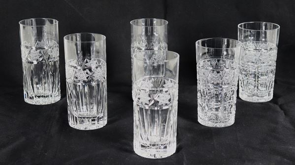 Lot of six tall tumbler glasses in diamond-tipped crystal