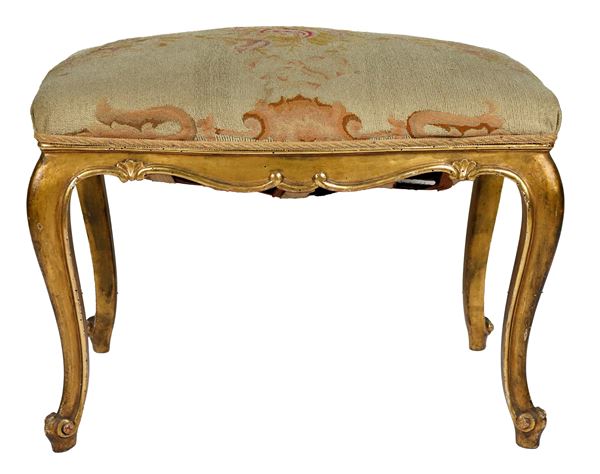 Small French center bench in lacquered and gilded wood