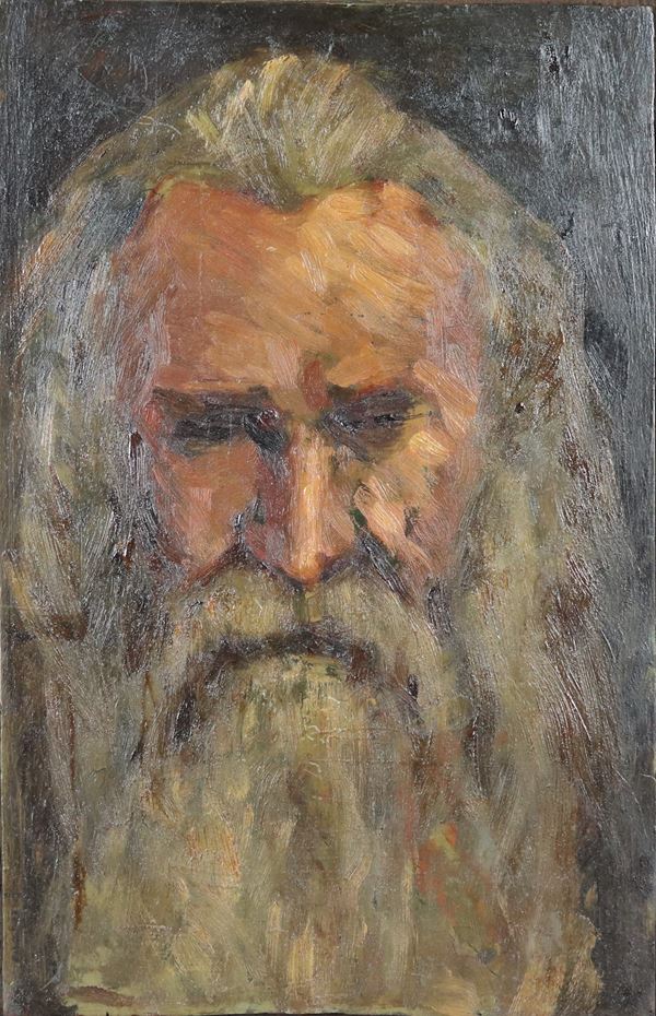 Pittore Italiano Inizio XX Secolo - &quot;Portrait of an old man with a beard&quot;, small oil painting on panel, ebonized wooden frame