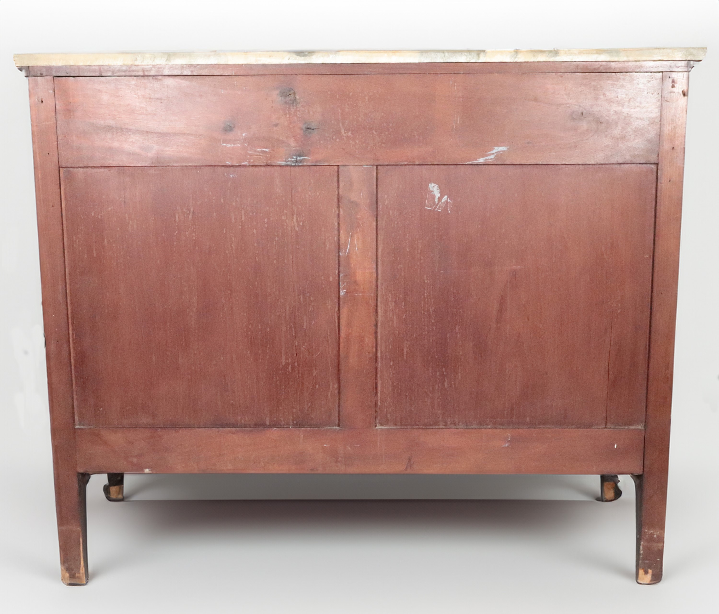 Credenza francese in mogano, bois de rose ed ebano viola, due tiretti con due sportelli sottostan...