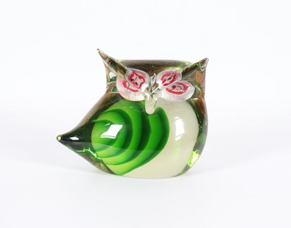 &quot;Owl&quot;, small Murano blown glass sculpture in various colors