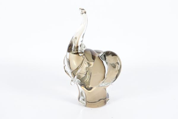 &quot;Elefantino&quot;, small sculpture in transparent Murano blown glass signed Pino Signoretto (1944) 