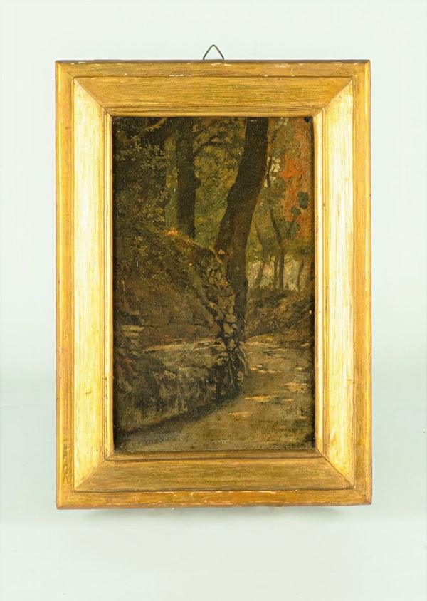 Pittore Italiano XIX Secolo - &quot;Forest with stream&quot;