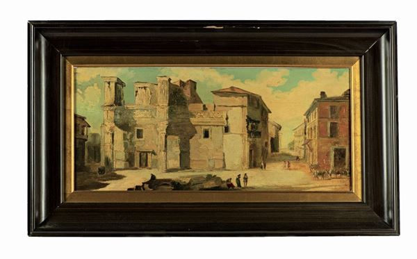 Pittore Romano Inizio XIX Secolo - &quot;The Colonnacce in the Forum of Nerva with characters&quot;