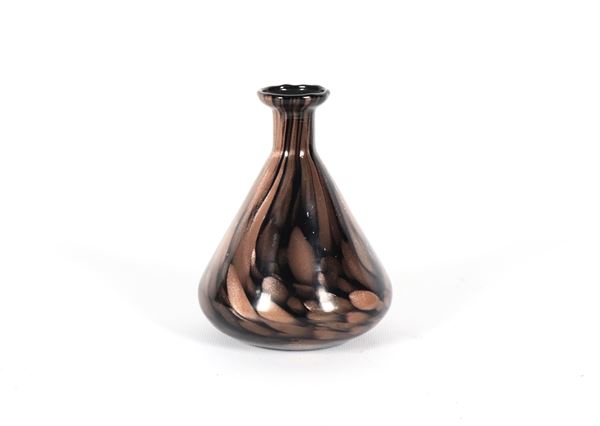 Murano blown glass flask with light brown drippings