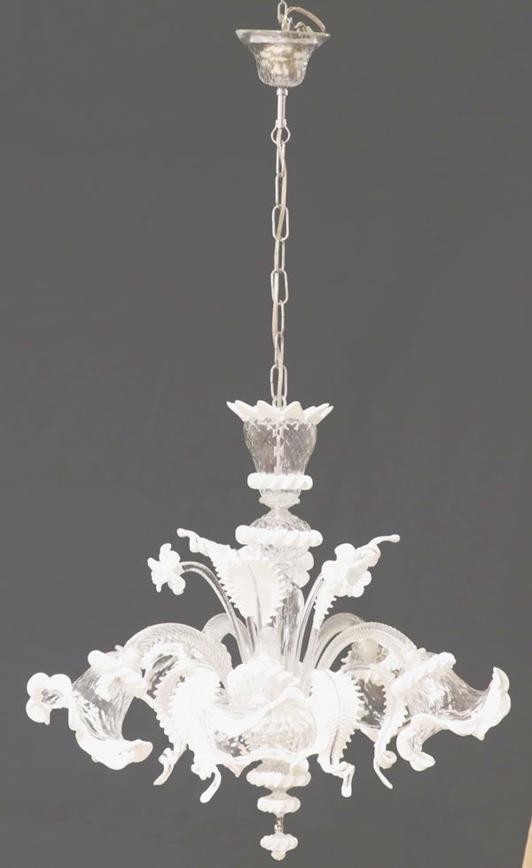 Murano blown glass chandelier lattice, 5 lights  - Auction Asta a Tempo - FINE ART, ARREDI ANTIQUARIATO, RACCOLTE E COLLEZIONI PRIVATE - Gelardini Aste Casa d'Aste Roma