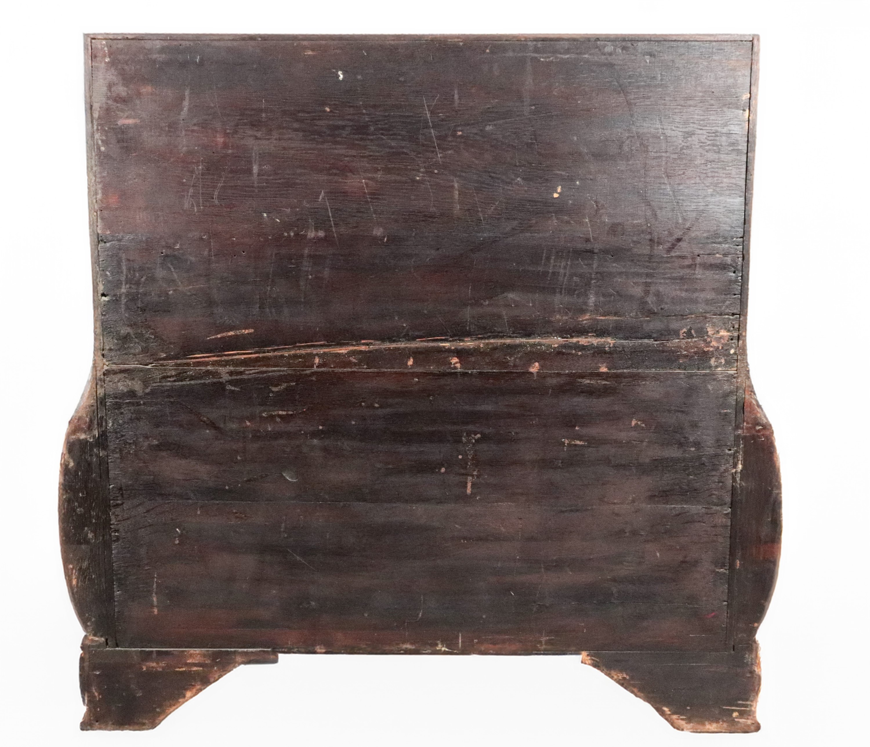 Antica ribalta inglese in legno satinato, con decorazioni dipinte a motivi di fiocchi e cordoni L...