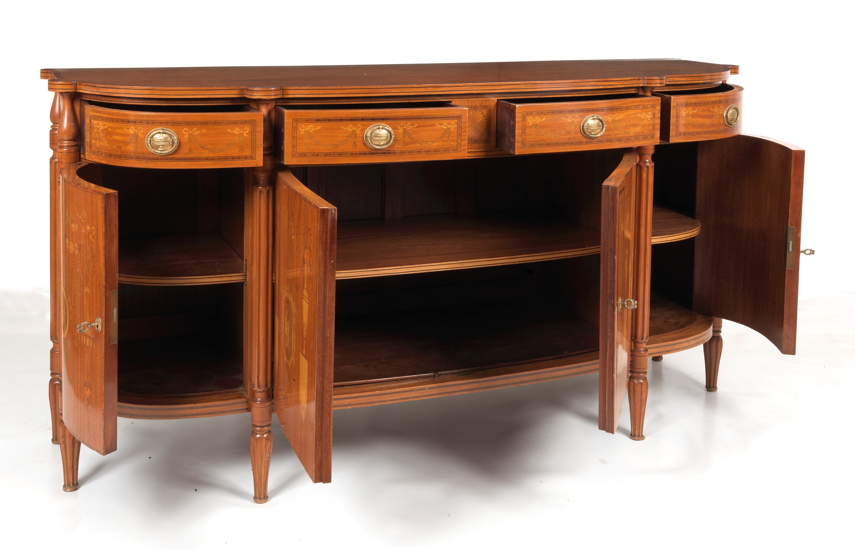 Antica servante inglese Sheraton in legno satinato, con filettature intarsiate in bois de rose e ...