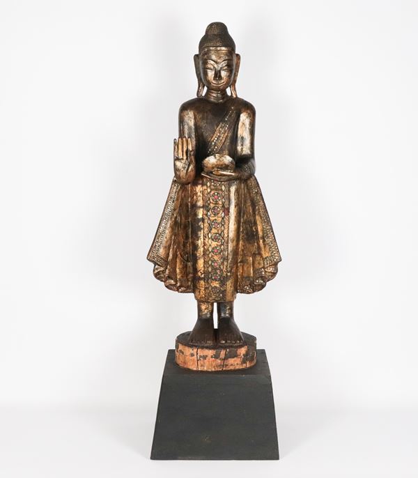 &quot;Divinity&quot;, ancient Burmese polychrome wooden sculpture