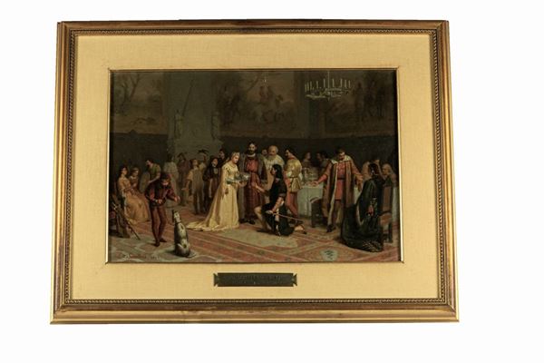 Luigi Sciallero - &quot;The Investiture of the Knight by the Queen&quot;. Signed and dated