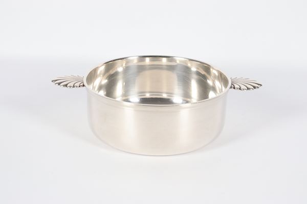 French silver bowl with shell-shaped handles, marked Meurgey Paris 