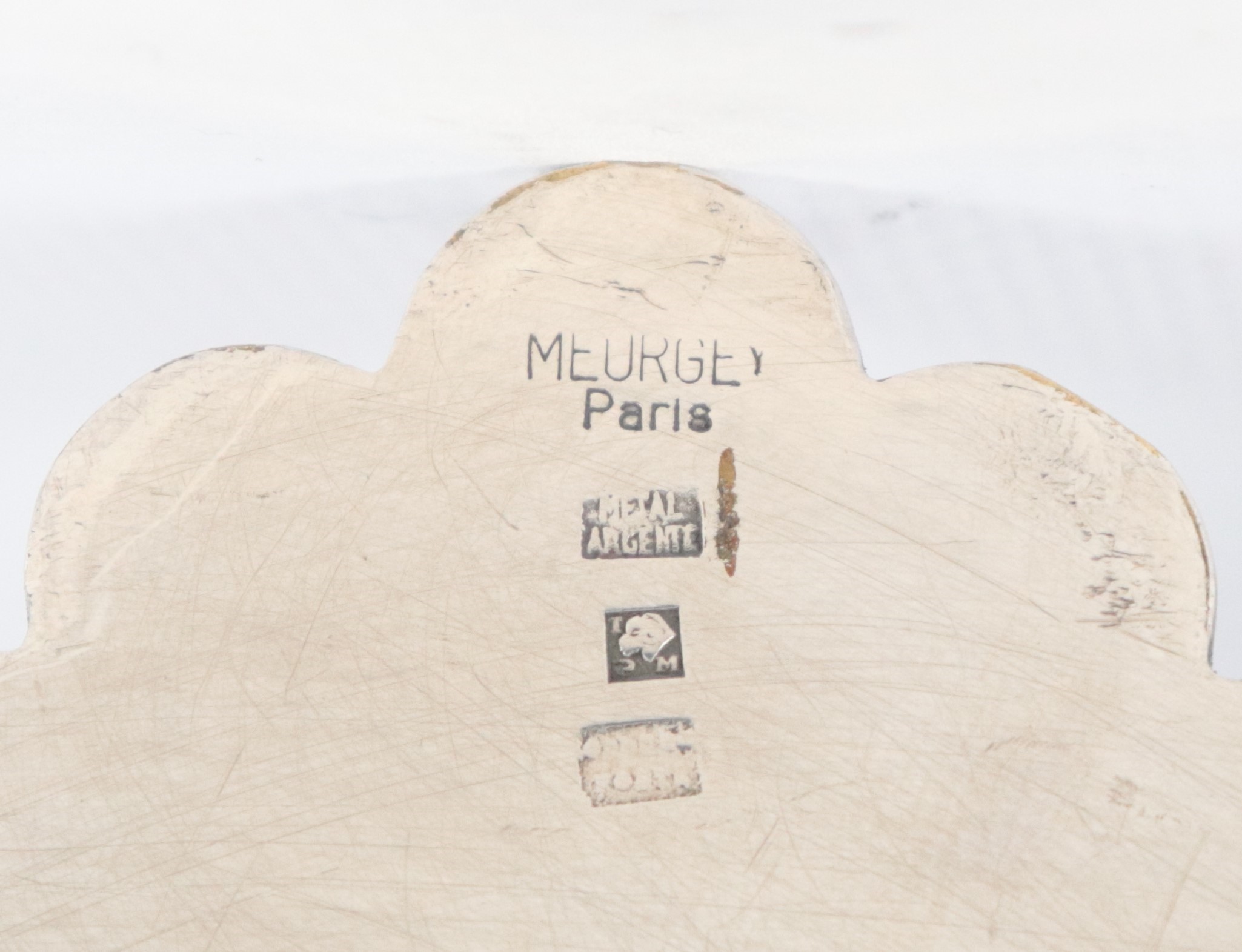 Ciotola francese in metallo argentato con manici a forma di conchiglie