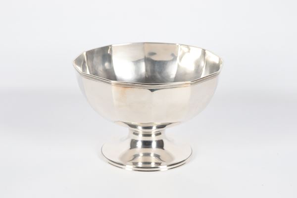 French silver bowl, marked Christian Dior, with faceted edge 